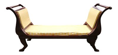 Solid mahog double arm window bench with hoof feet. Solid mahogany double arm window bench with 