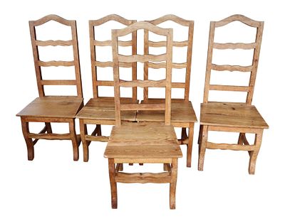 Set 5 country pine plank bottom ladder back chairs. Set of 5 country pine plank bottom ladder 