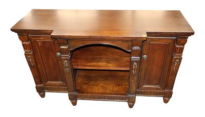 Contemporary cherry finish open front media cabinet. Contemporary 2 door cherry finish open 