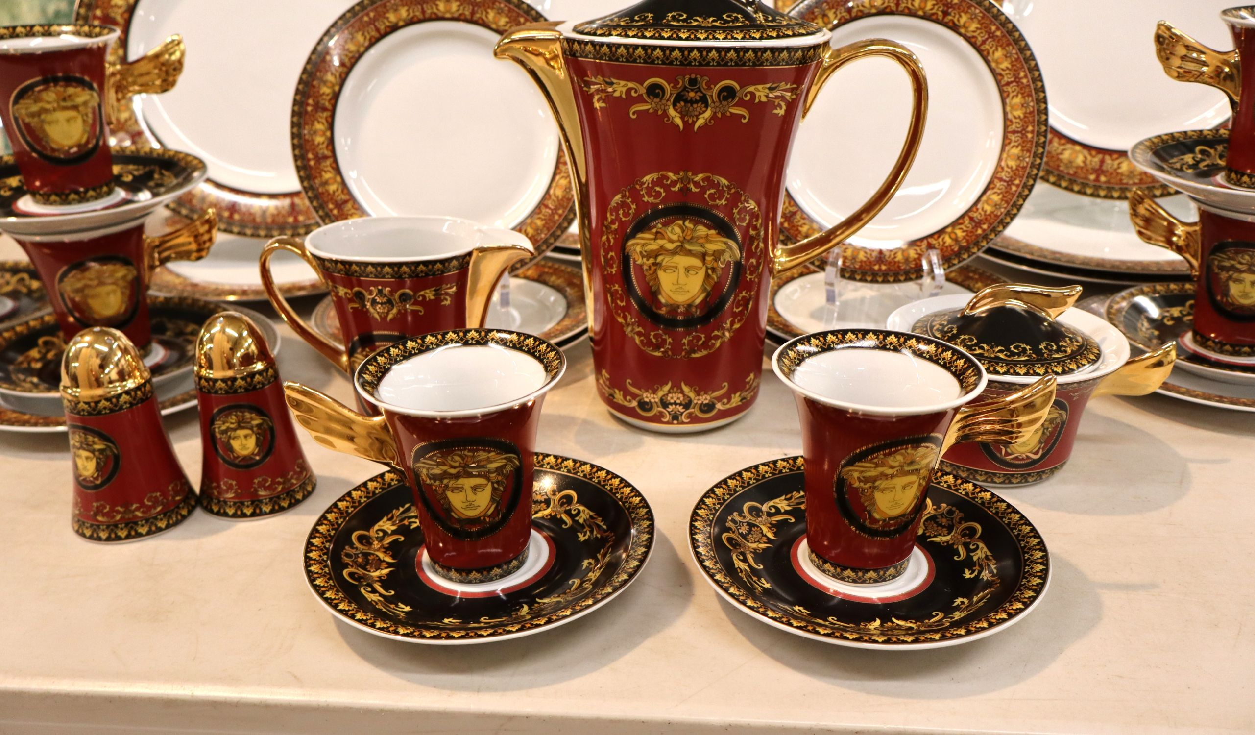 Rosenthal Style Versace Medusa Red 37pc Dinnerware Set