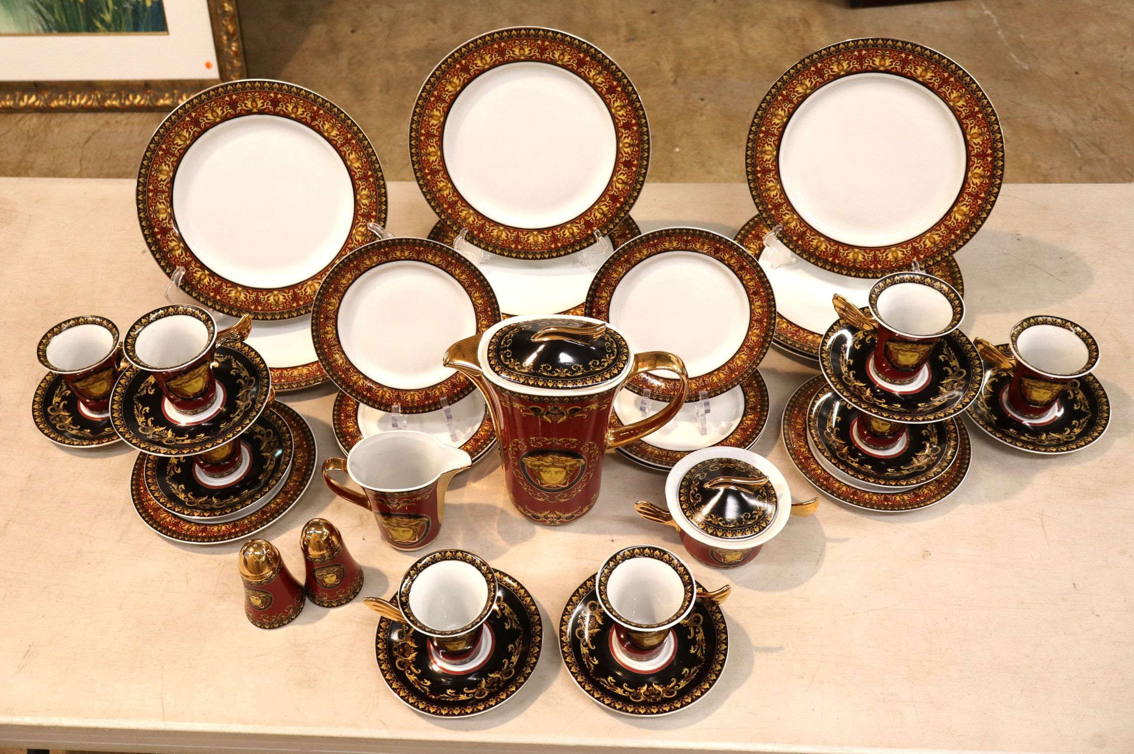 Rosenthal Style Versace Medusa Red 37pc Dinnerware Set