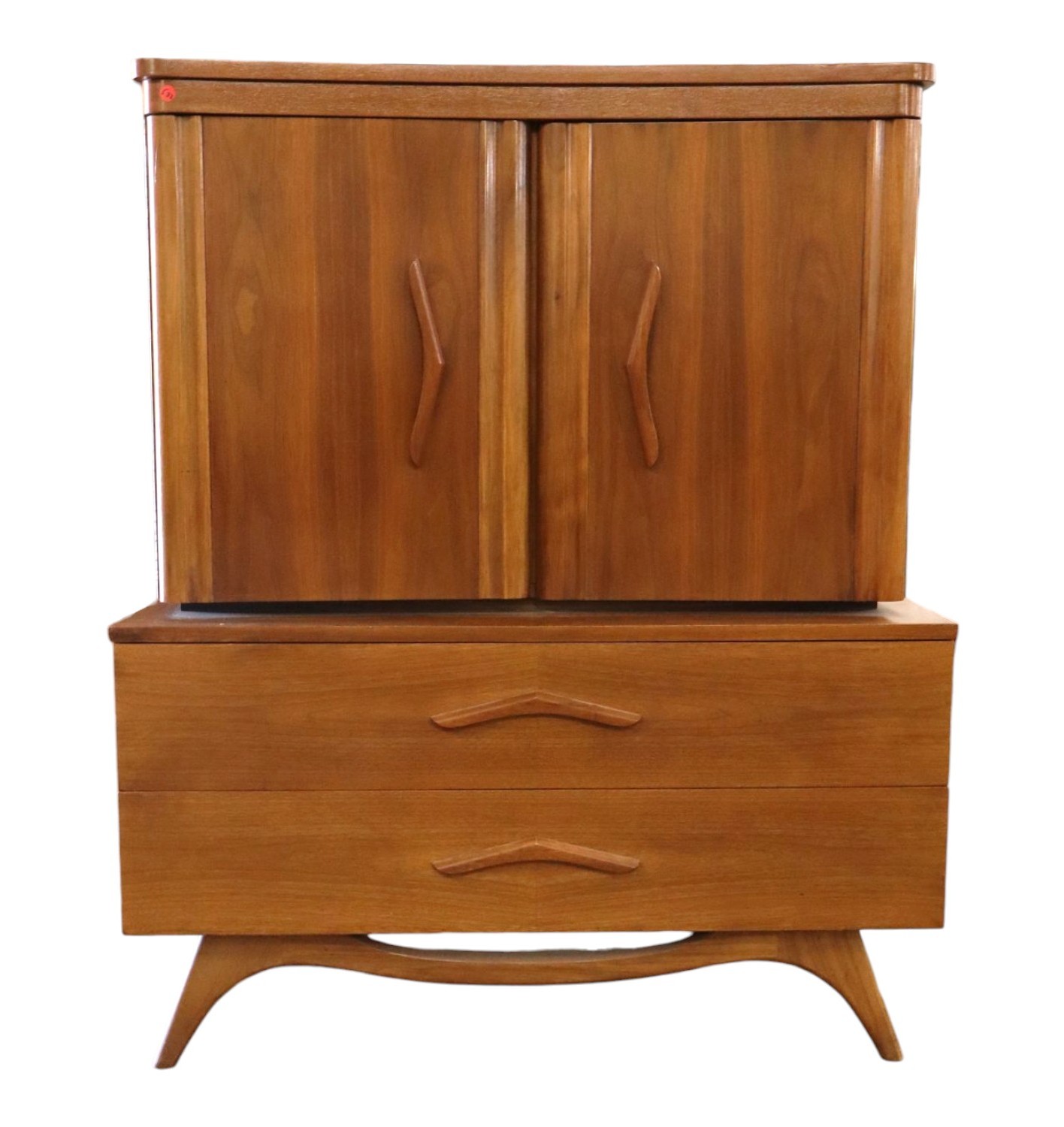 MCM Walnut Boomerang High Chest 2 Door 2 Drawer