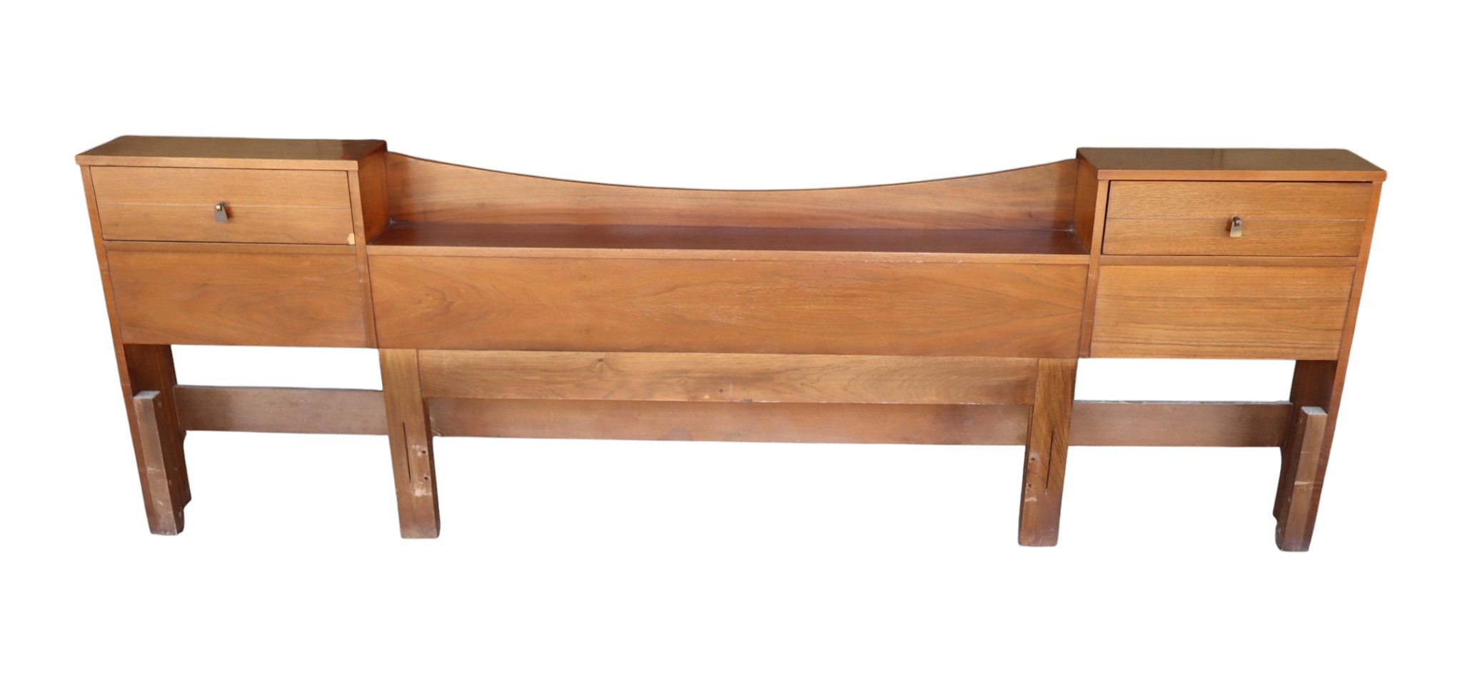 MCM king-queen walnut headboard with 2-drw