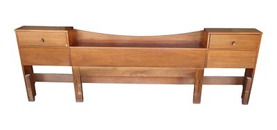 MCM king-queen walnut headboard with 2-drw. Mid Century Modern king or queen size bed headboard 