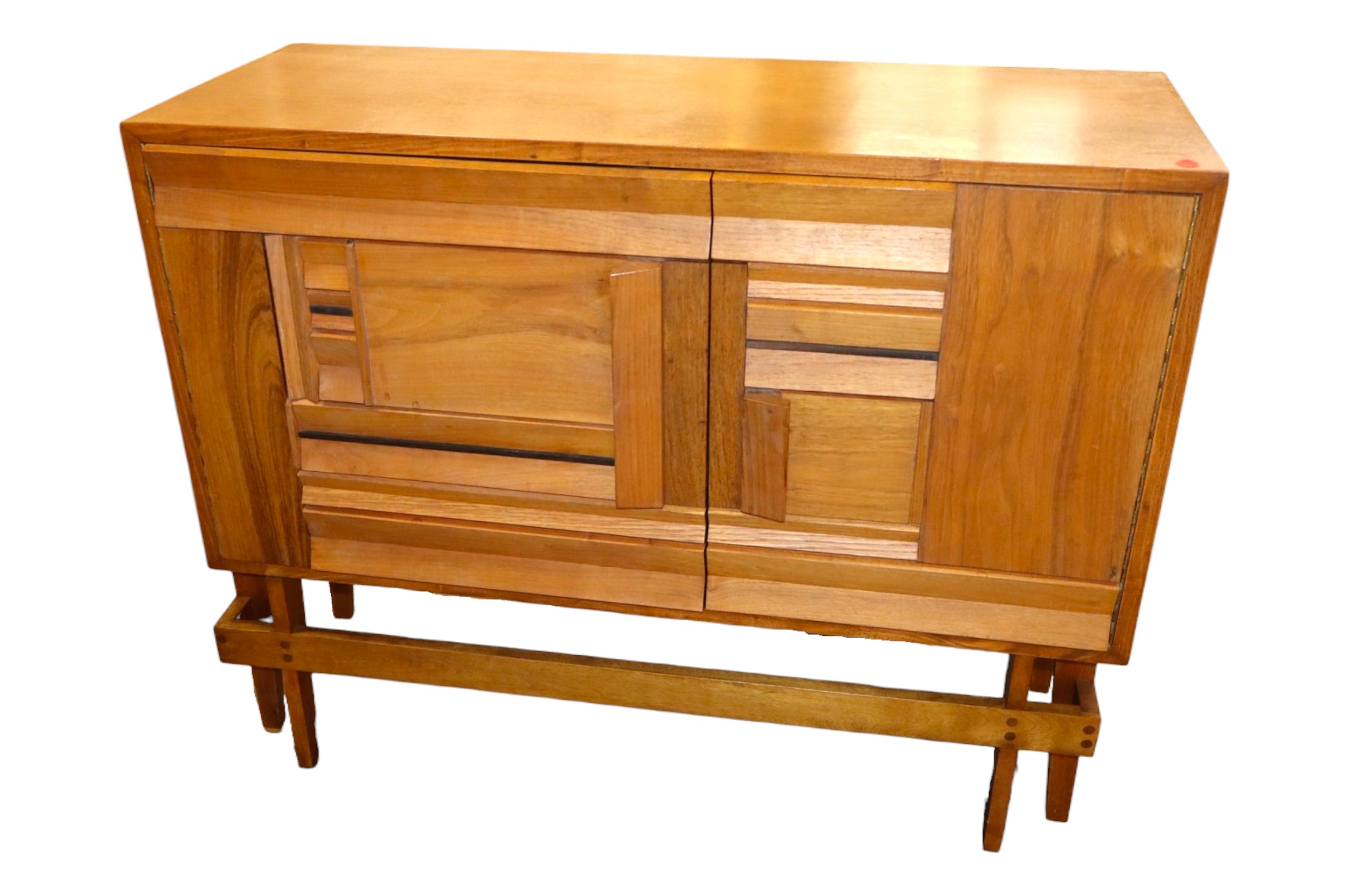Mid Century Modern walnut 2-dr chest on frame