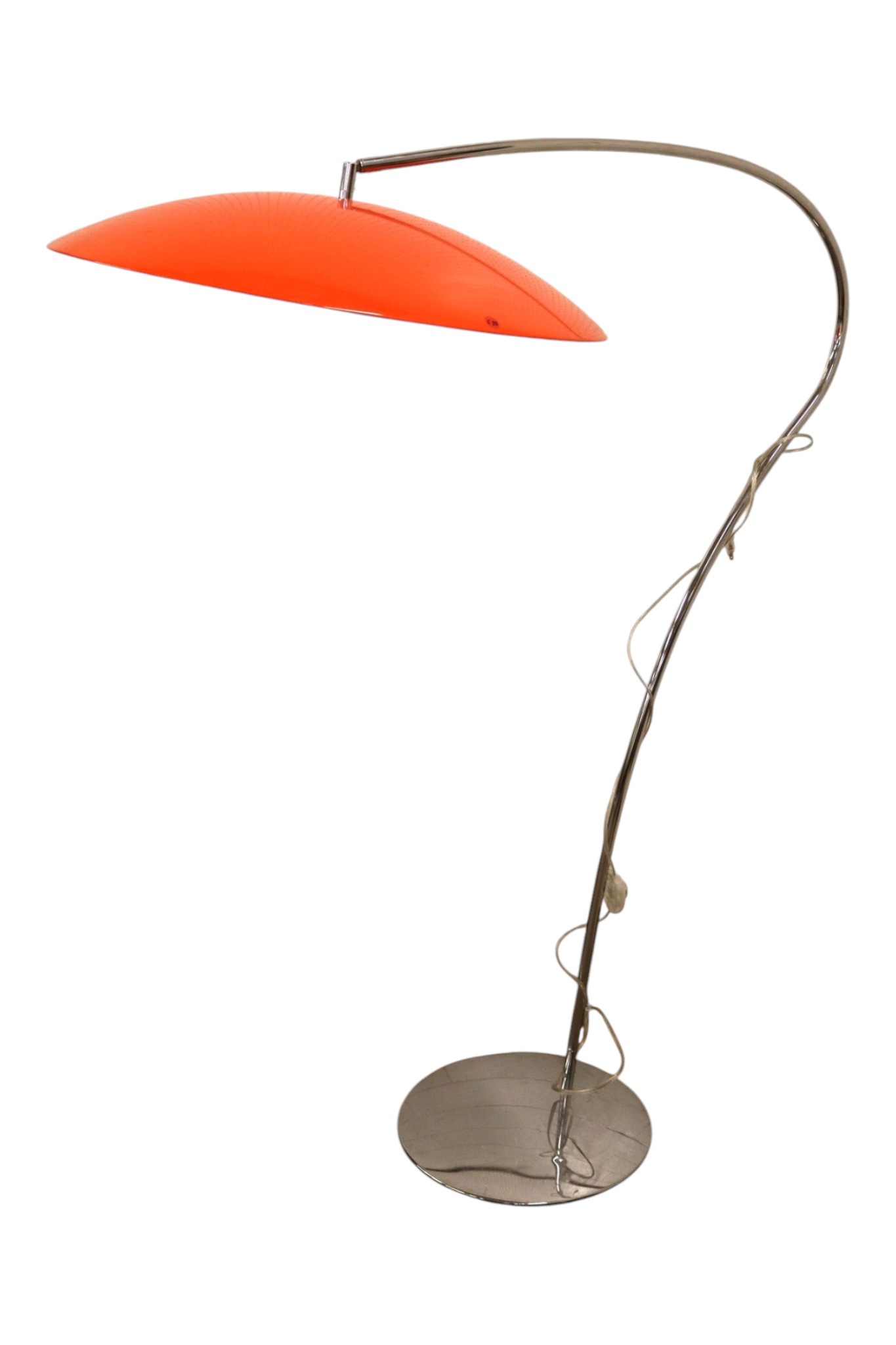 MCM Chrome Arc Floor Lamp Orange Saucer UFO Shade