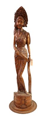 Large 52" Balinese Wood Figurine Attrib FA Pankus. Vintage hand carved wooden traditional 