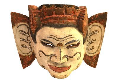 Vtg Balinese Topeng theatre dance mask Juru Luh wall art. Vintage Balinese Topeng theatre dance 
