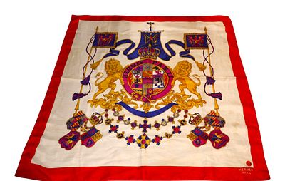 Vintage Hermes style crete de lions silk scarf with slight staining. 35" x 35"