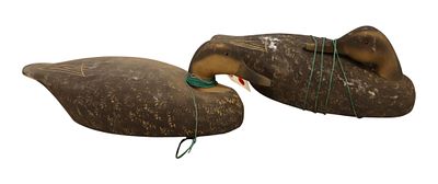 PR vtg wood decoys attr Wildfowler Decoy Company. 2 Vintage hand carved and painted wood decoys 