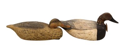 PR vtg wood decoys attr Wildfowler Decoy Company. 2 Vintage hand carved and painted wood decoys 