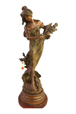 Art Nouveau White Metal Figural Lamp Base Statue. Early 20th Century bronze finish white metal 
