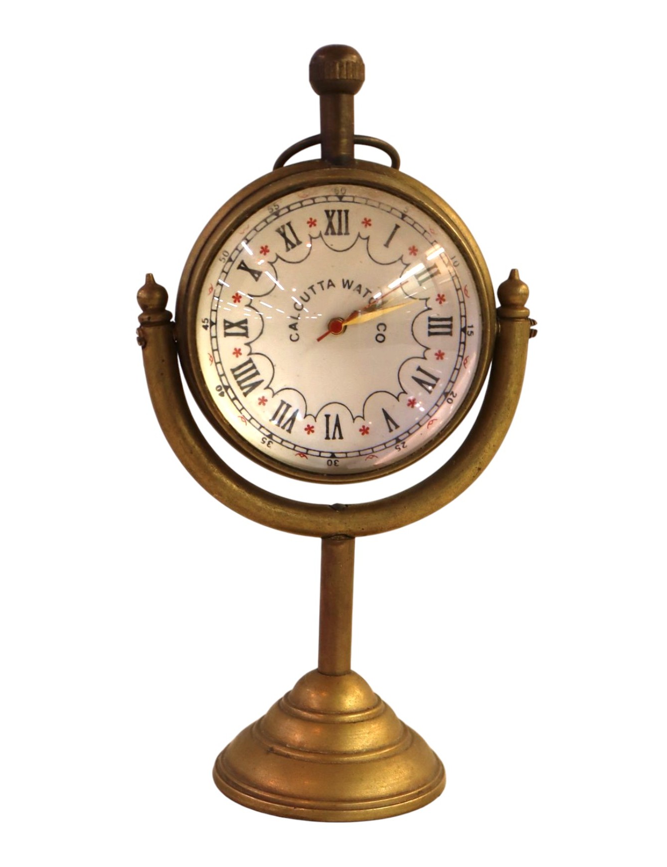 Calcutta Watch Co brass quartz desk clock. 5"h x 3"w x 2"d