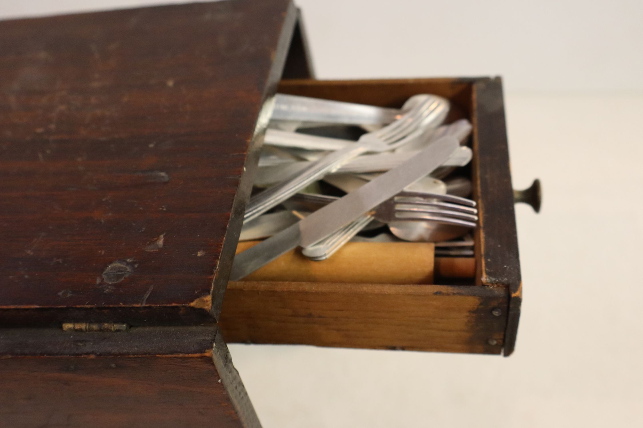 Antique salesman sample breakfast table w/flatware