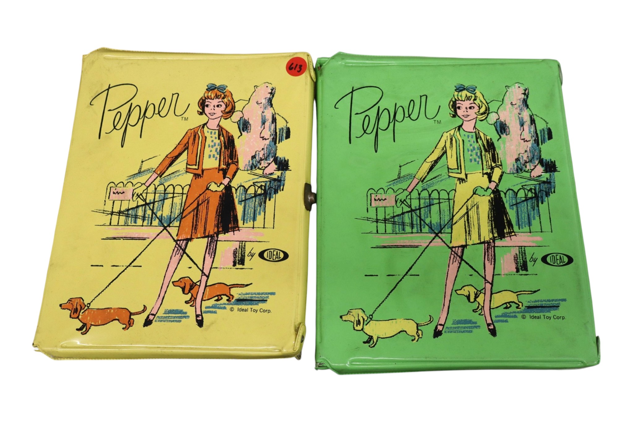 2 vintage pepper doll cases by Ideal and pepper doll.