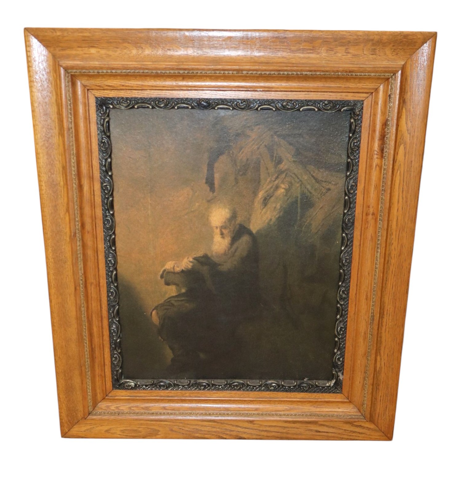 Vintage print on board in antique oak frame