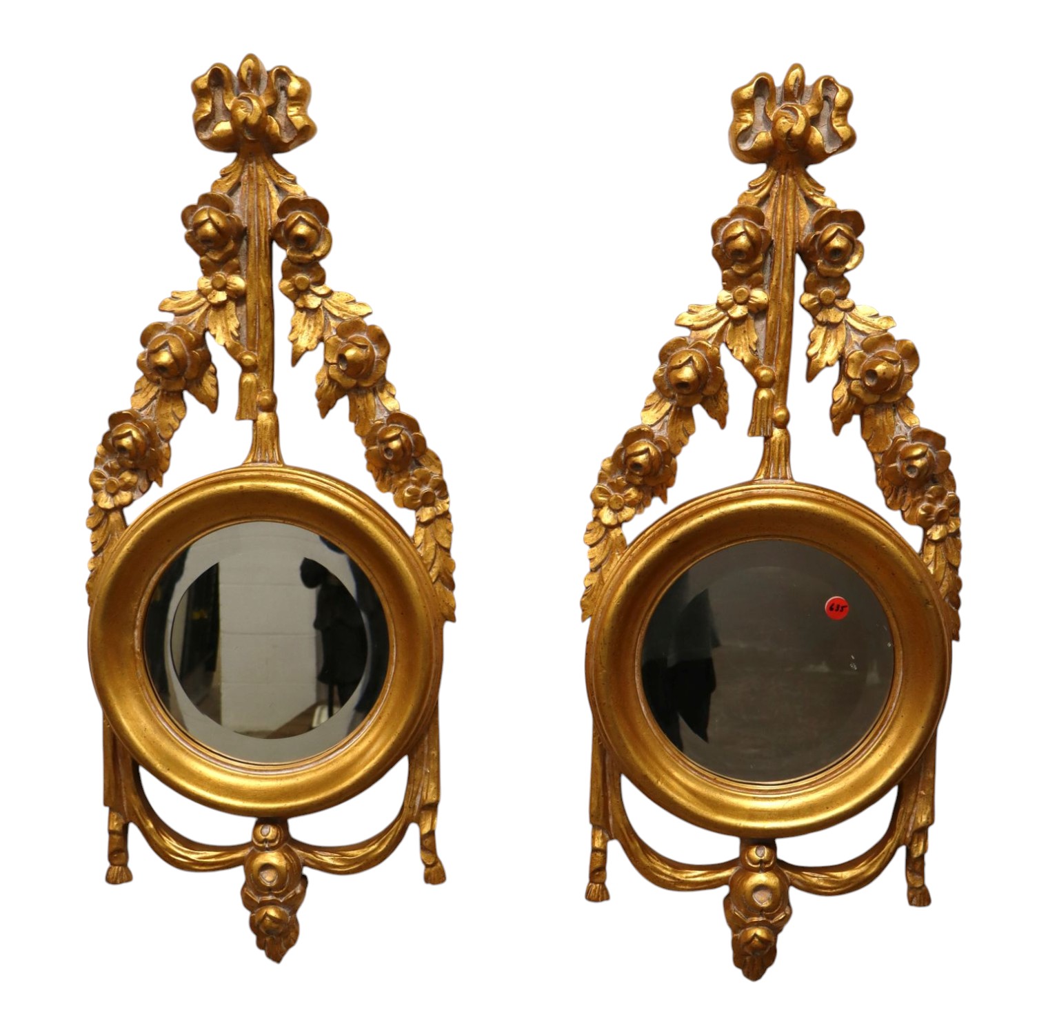 PR vtg round beveled carved decorator mirrors