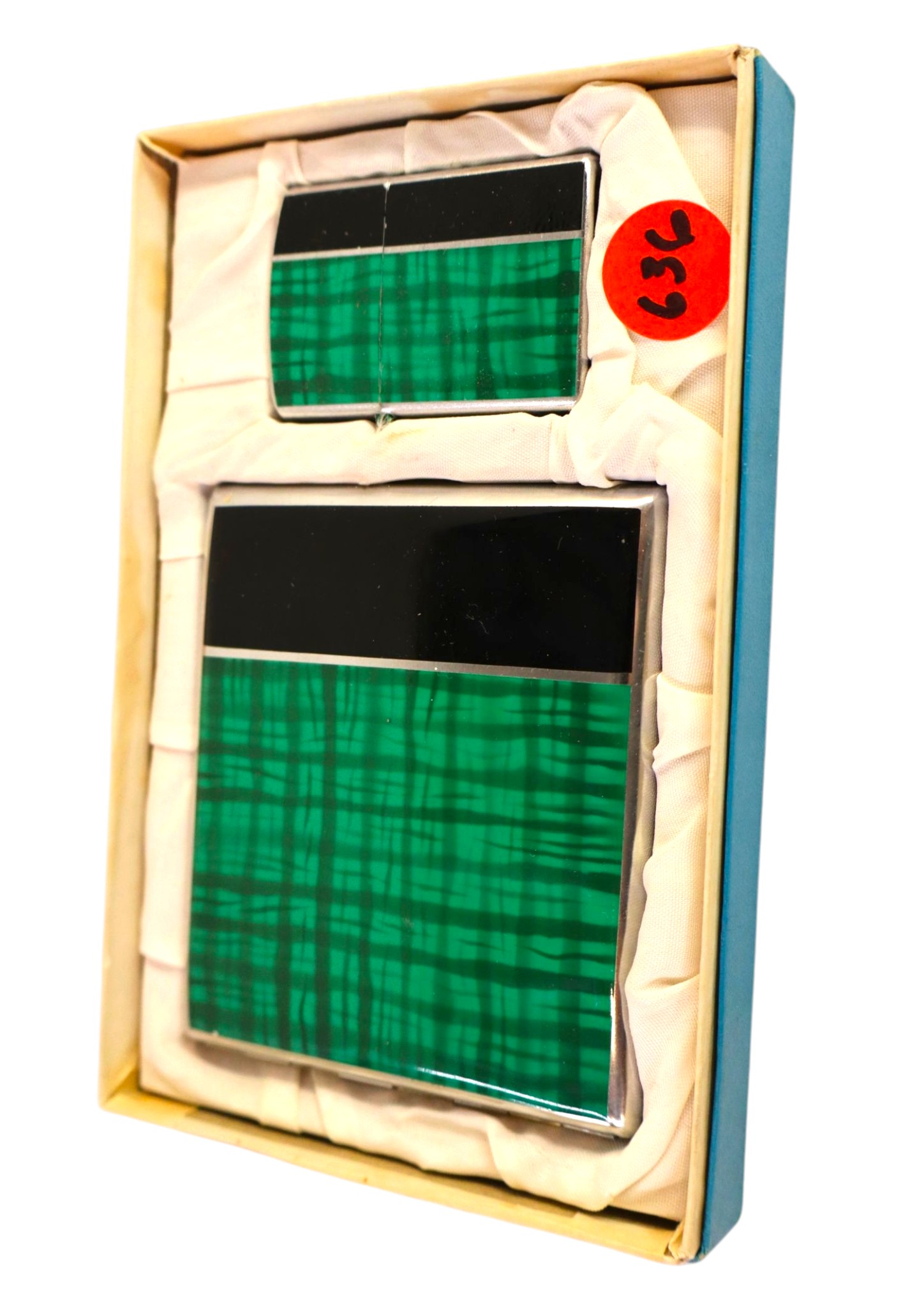 Art Deco Faux Malachite Lighter Cigarette Case Set