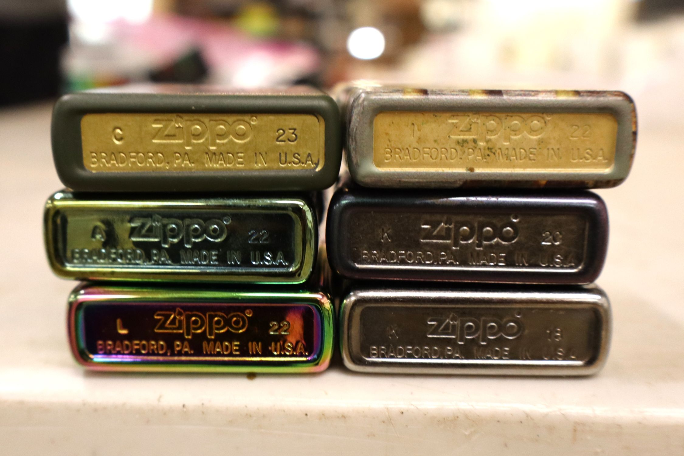 6 vintage Zippo lighters