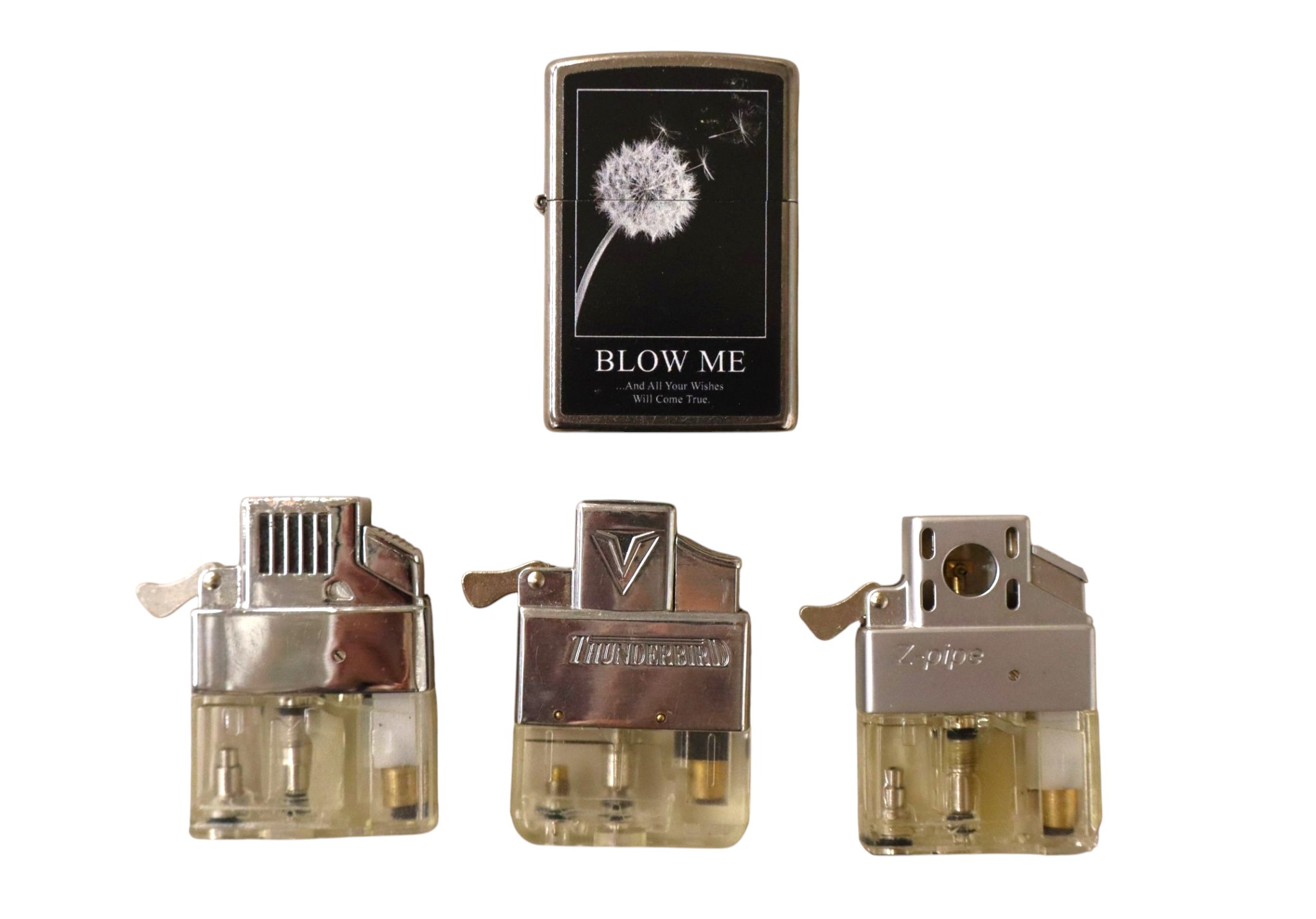 4 VTG Zippo lighters in clear body with 1 is sealed