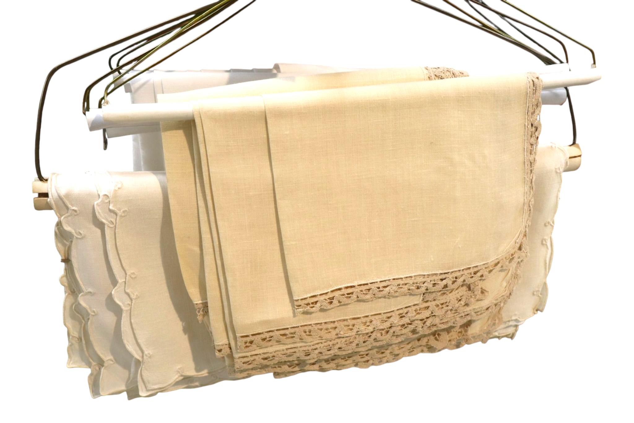 Vintage large linen selection of laced placemats and other