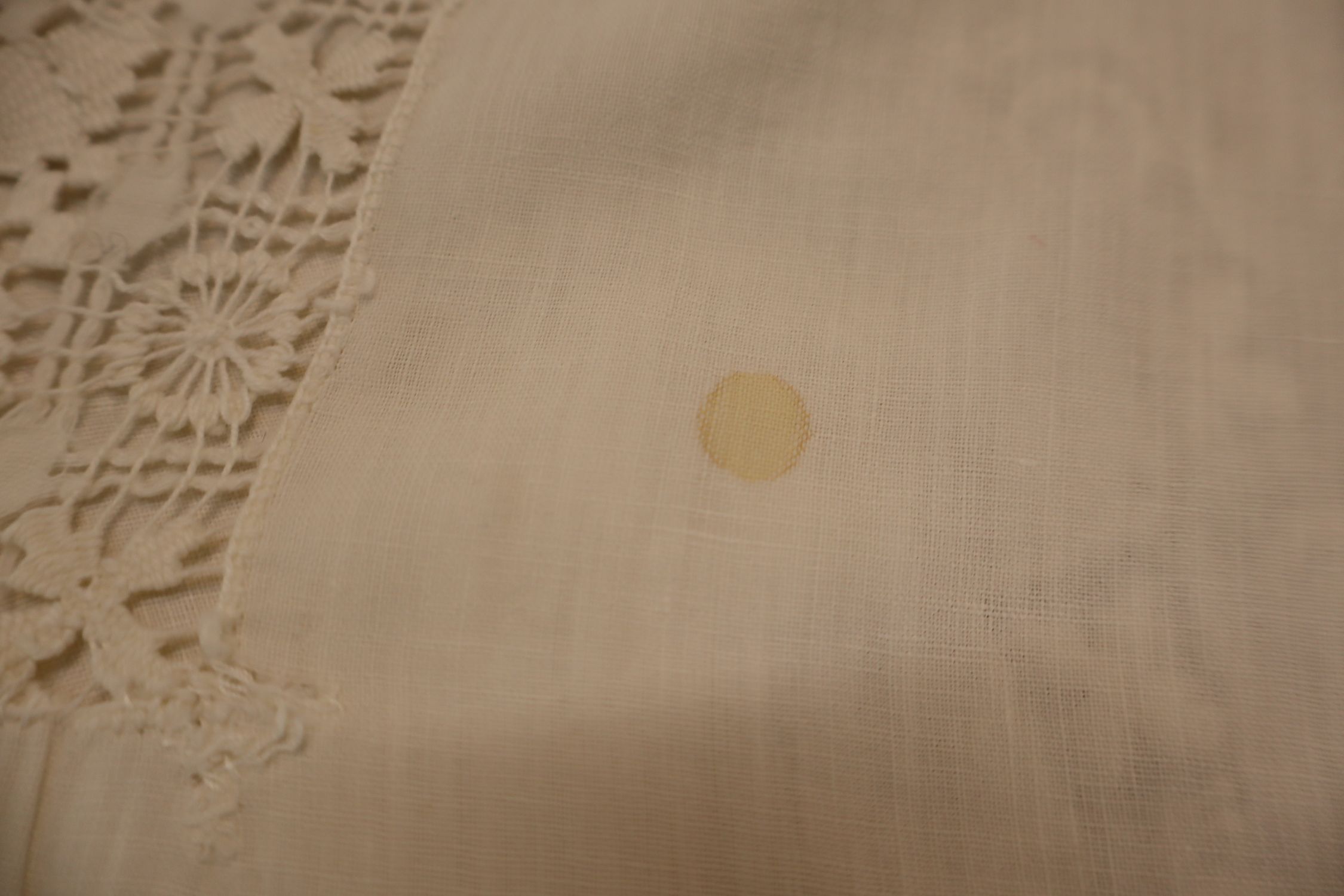 Vintage laced linen tablecloth