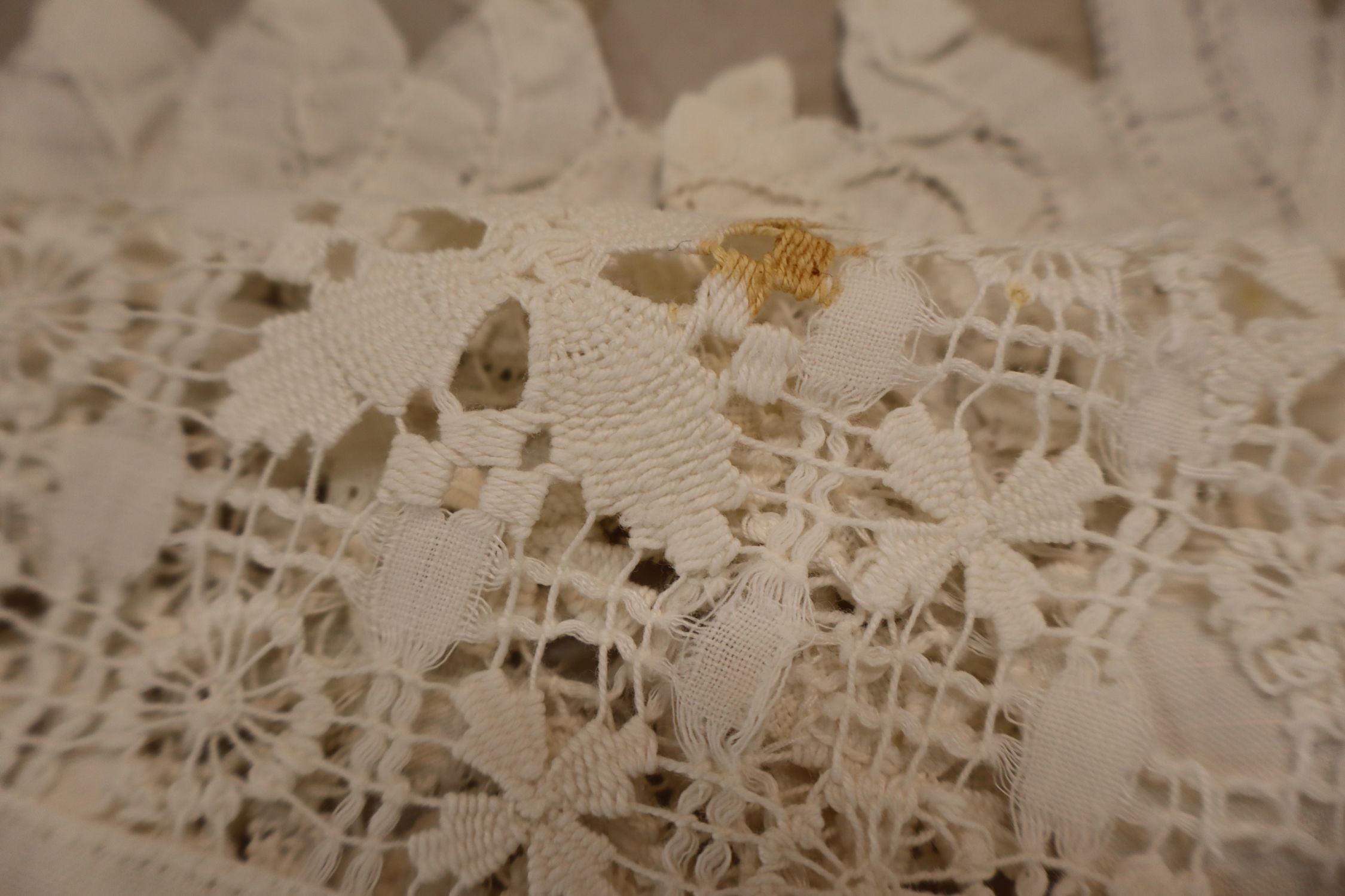 Vintage laced linen tablecloth