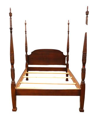 Solid Mahogany Queen Carved Rice 4-Poster Bed. Traditional Queen-size solid mahogany four-poster 
