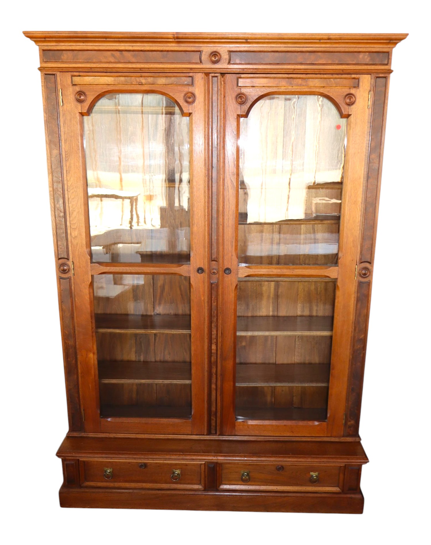 Antique 2-pc Victorian walnut 2 door bookcase w/key