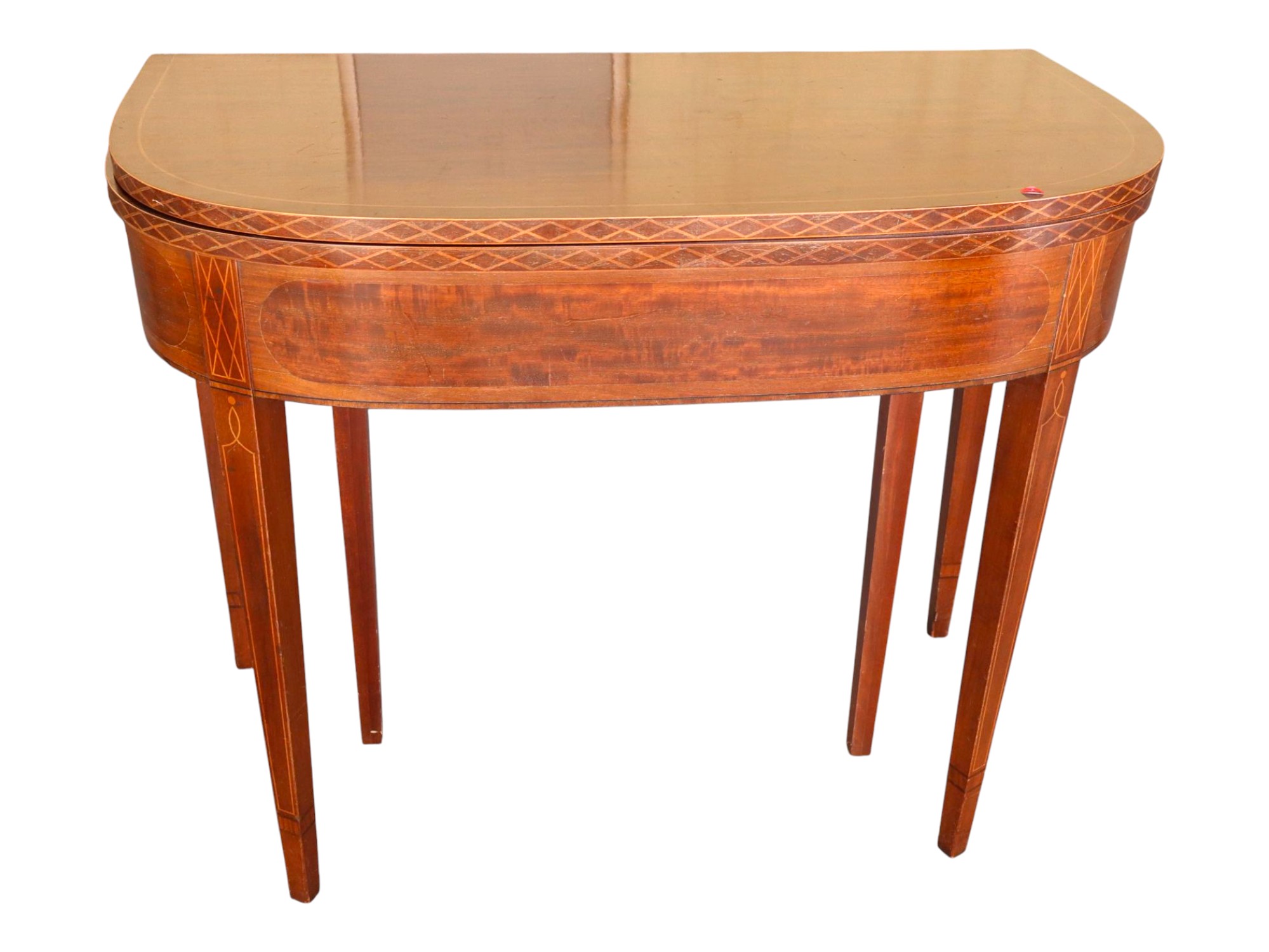 Vintage Federal style burl mahogany inlaid flip top game table