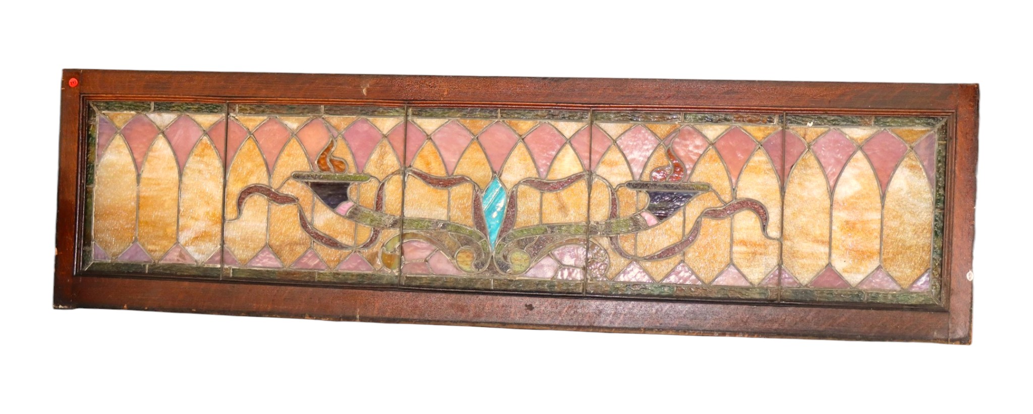 Antique lead glass original oak frame transit window