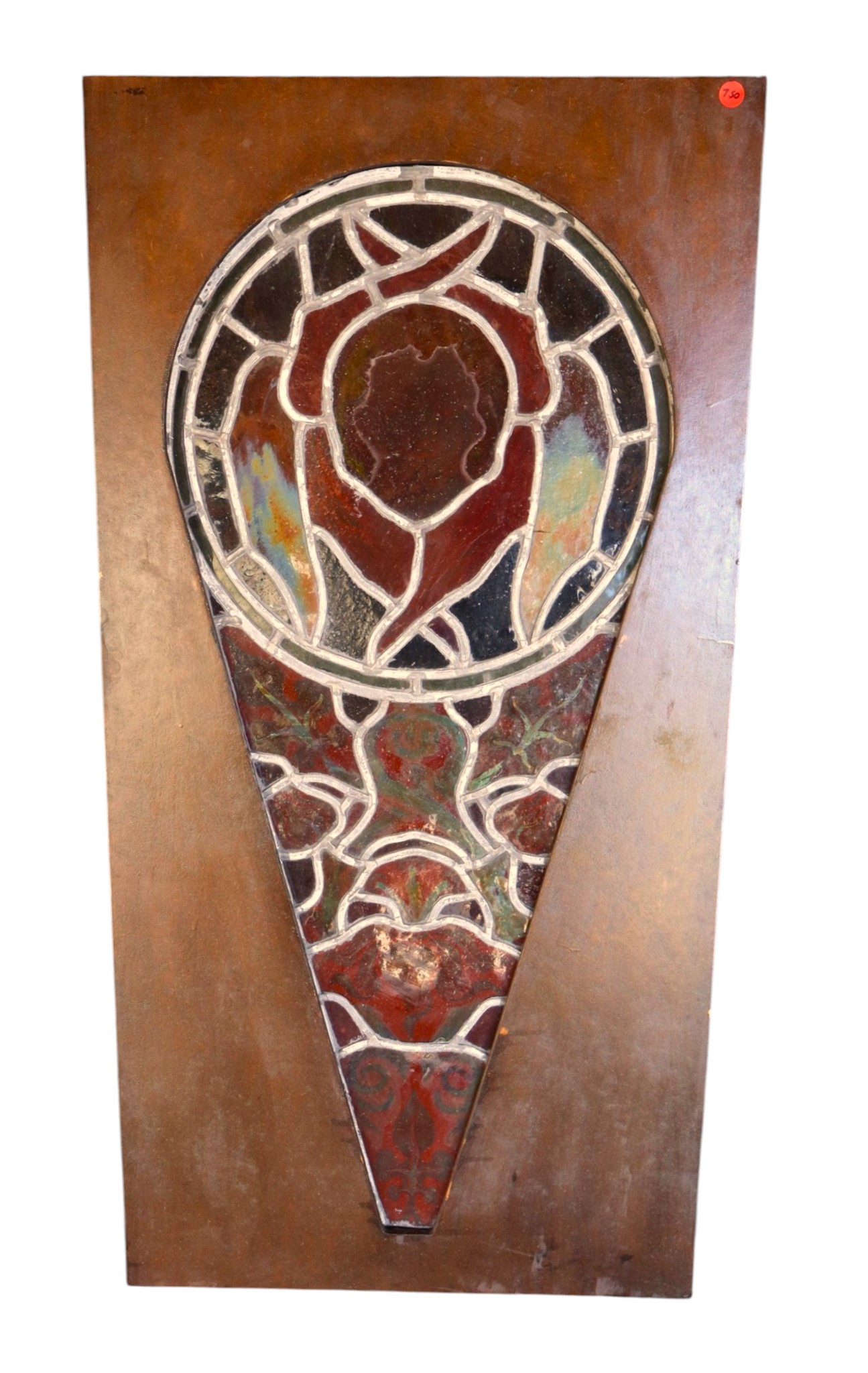 Unusual ice cream shape lead glass window in frame