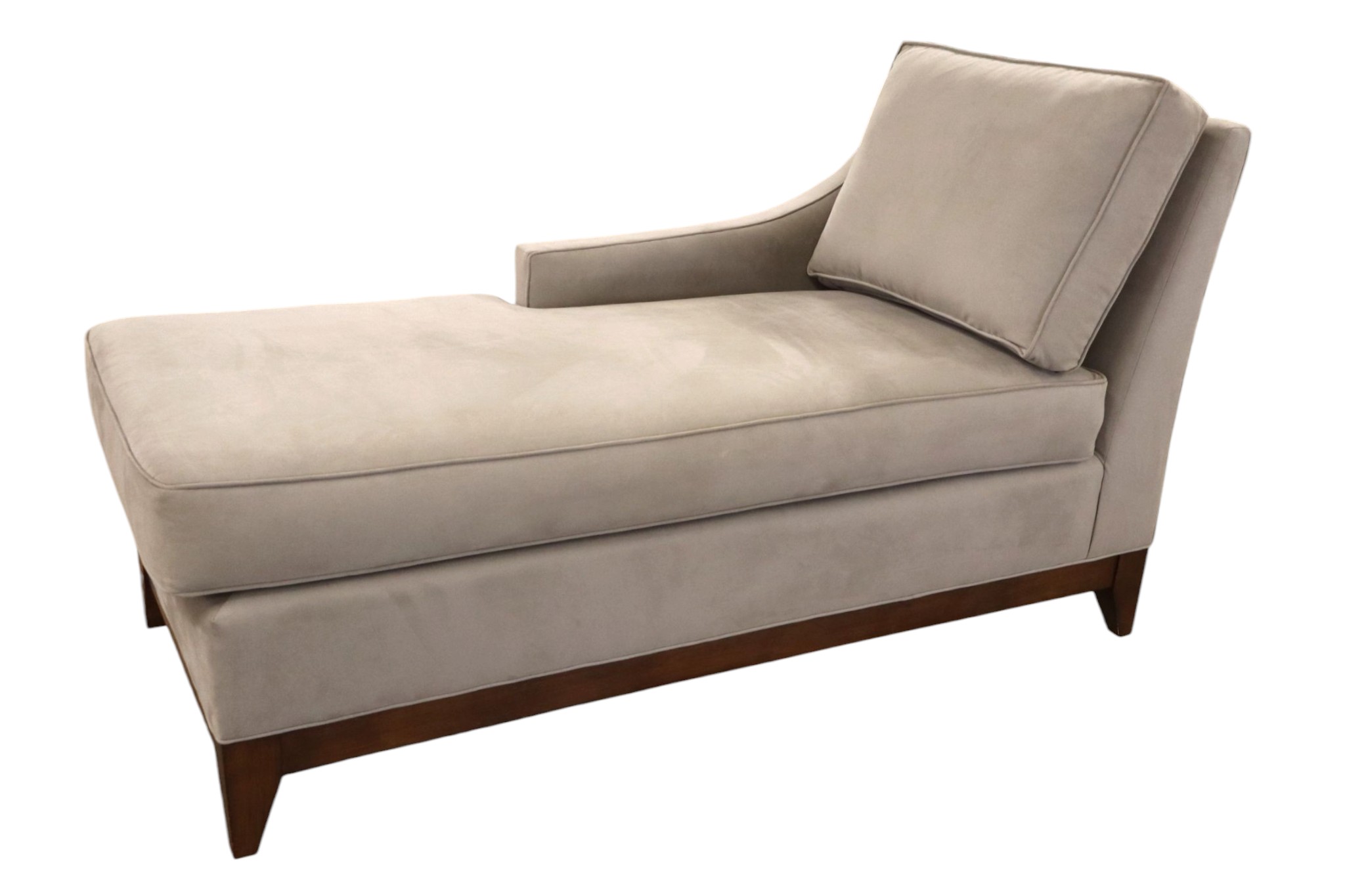 Cox manufactured mahogany grey velour chaise lounge
