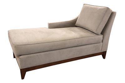 Cox manufactured mahogany grey velour chaise lounge. Cox manufactured mahogany frame with grey 