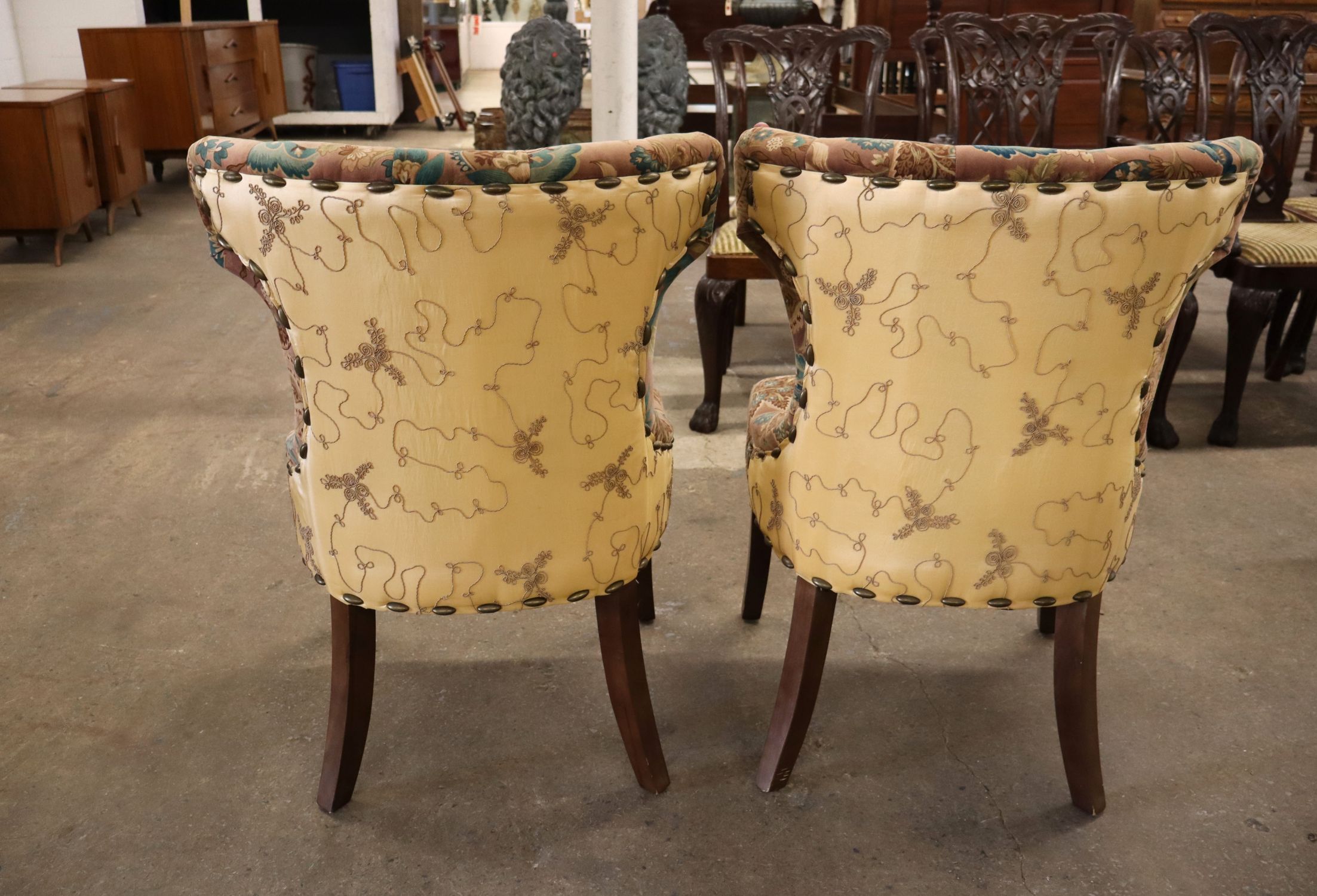 PR button tuft fan back upholstered decorator chairs