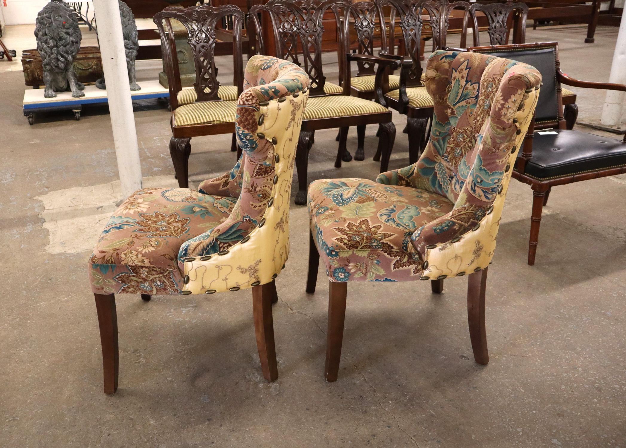 PR button tuft fan back upholstered decorator chairs