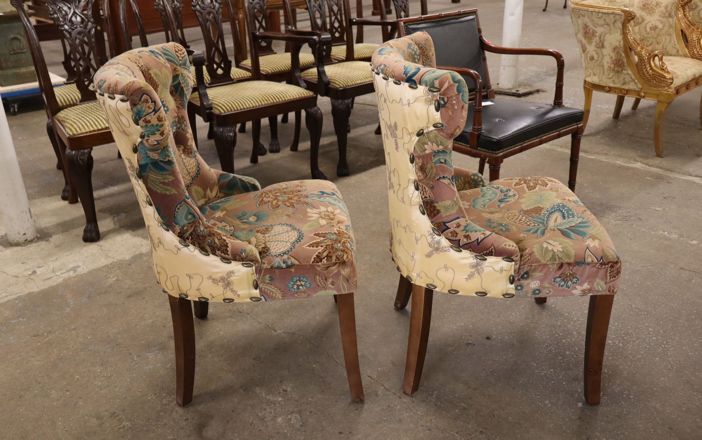 PR button tuft fan back upholstered decorator chairs