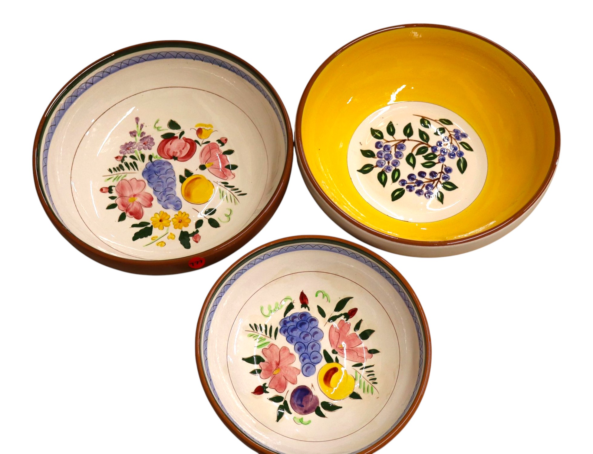 3 vintage Stangl bowls 2 fruit and flower, 1 blue berry