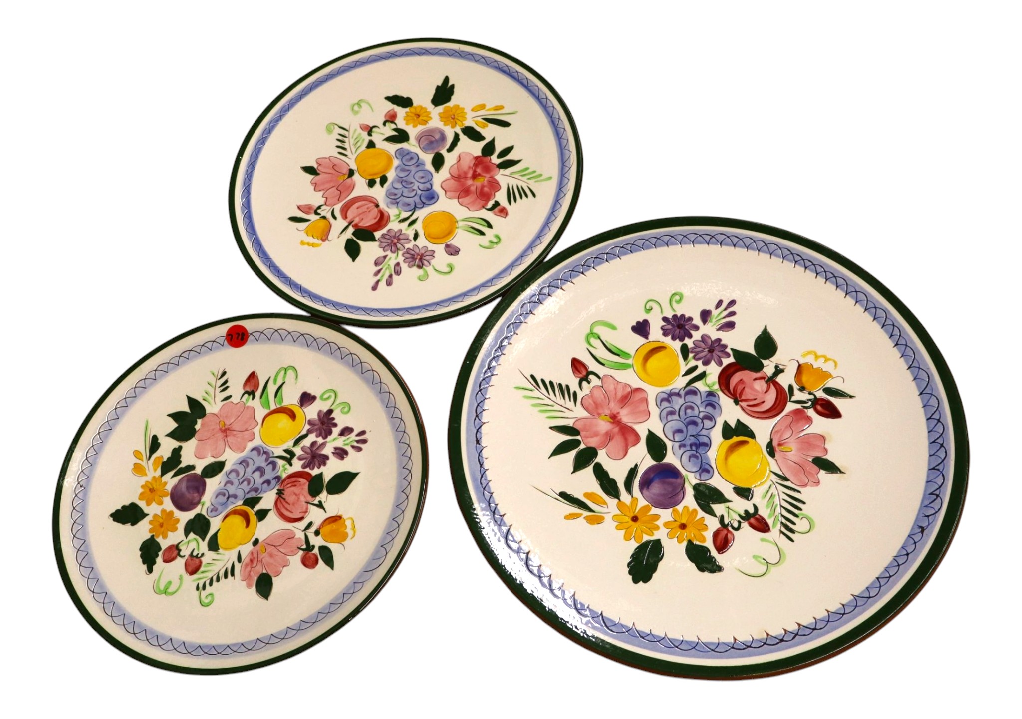3 VTG Stangl fruit and flower pattern plates, 2 11.5", 1 14.5"
