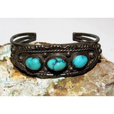 Navajo Turquoise Cuff Bracelet Sterling Silver - Old Pawn. For your consideration is this 