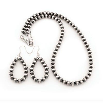 Navajo 6mm Pearls Necklace & Earrings Set Sterling Silver Beads N. Garcia. Navajo 6mm Pearls 