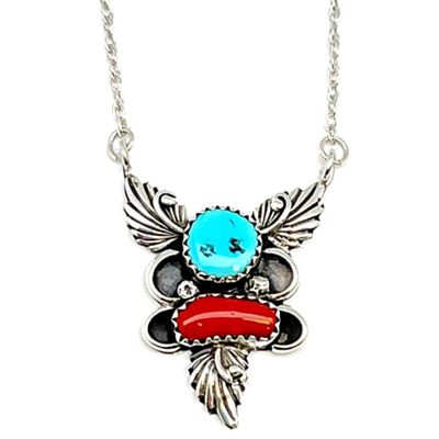 Navajo Turquoise Coral Necklace Sterling Silver Native K. Chee. For your consideration is this 