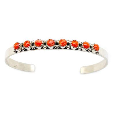 Navajo Orange Spiny Stacker Cuff Bracelet Sterling Silver S. Yazzie & G. Parker. Navajo Orange 