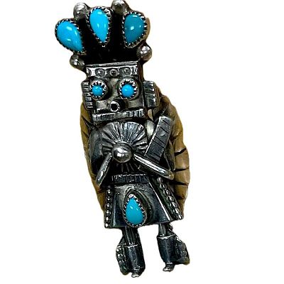 Vintage Navajo Kachina Ring Sz 6.5 Sterling Silver Turquoise Yazzie. For your consideration is 
