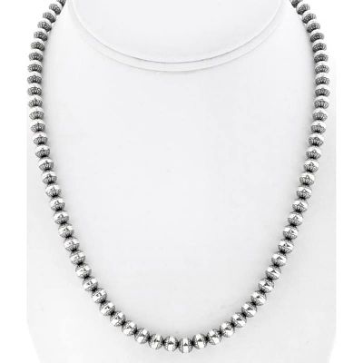 Navajo Pearls Necklace Sterling Silver 6mm Stamped Beads Choker Necklace 18"L. Stunning 6mm 