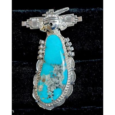 Massive Navajo Kachina Ring Sz 9 Morenci Turquoise Sterling Bennie Ration . Phenomenal large 