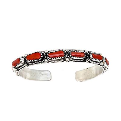 Navajo Mediterranean Coral Cuff Bracelet Sterling Silver Native American. Stunning sterling 