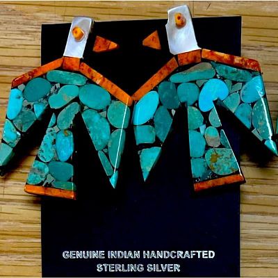 Kewa Santo Domingo Thunderbird Earrings Turquoise Coral D. Crespin. Fab statement Santo Domingo 