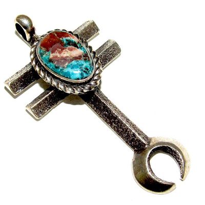 Navajo Tufa Cast Dragonfly Cross Pendant Naja Red Mountain Turquoise. Stunning Navajo Kevin 