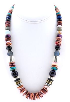 Navajo Tommy Singer Purple Spiny Heishi Necklace Sterling Silver 12K Gold 20". Navajo Tommy 